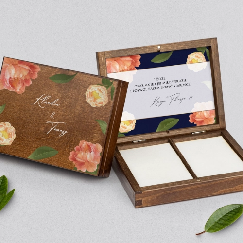 Pudełko na obrączki prostokątne brązowe - Loveletter Motyw 5