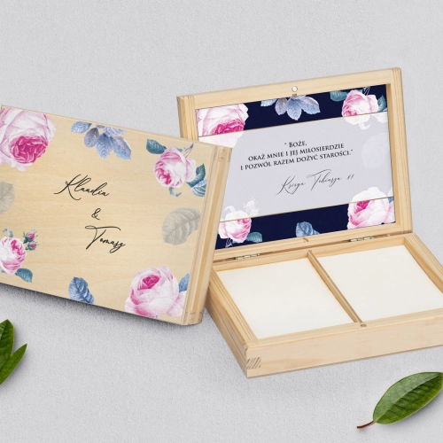 Pudełko na obrączki prostokątne naturalne - Loveletter Motyw 3
