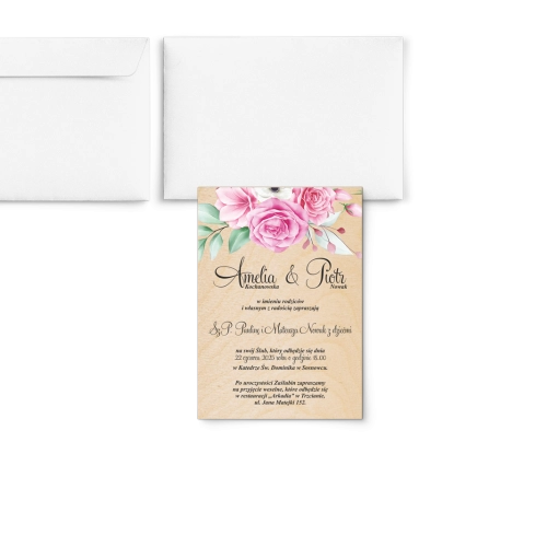 Zaproszenia ślubne Geometryczne Serce - Drewniane Motyw 1