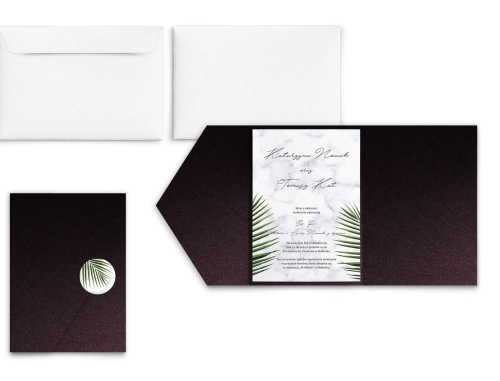 Zaproszenia ślubne w etui Marble leaf - motyw 1