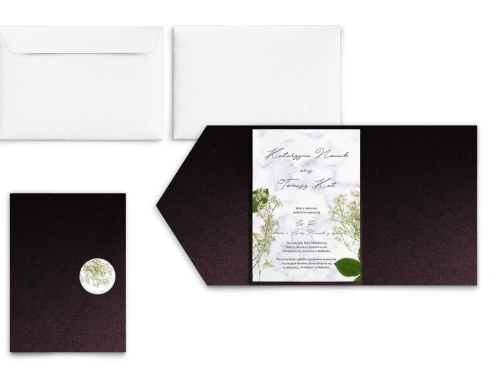 Zaproszenia ślubne w etui Marble leaf - motyw 3