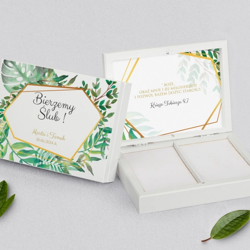 Pudełko na obrączki prostokątne białe - Flowers & Frame Motyw 2