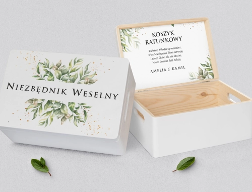 Koszyczek ratunkowy weselny biały - Leaves Motyw 1
