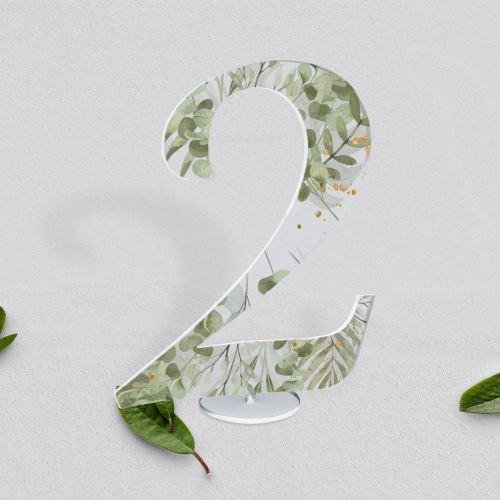 Akrylowe numery na stół weselny - Leaves Motyw 2