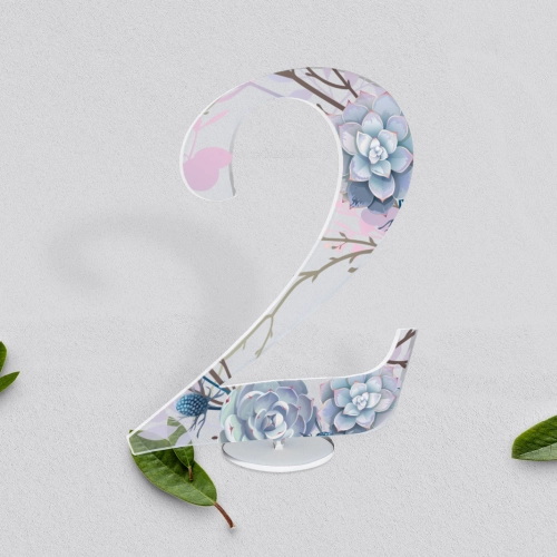 Akrylowe numery na stół weselny - Flowers & Frame Motyw 6