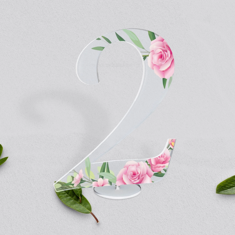 Akrylowe numery na stół weselny - Flowers & Frame Motyw 4