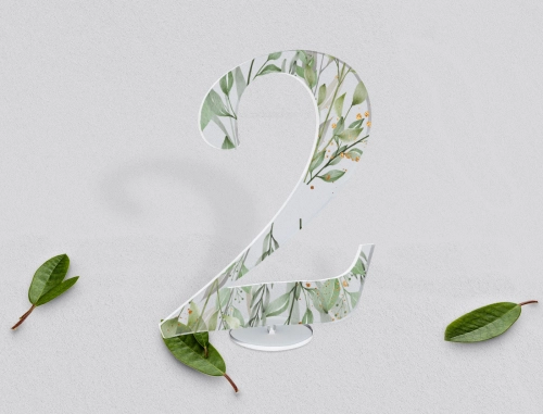 Akrylowe numery na stół weselny - Leaves Motyw 3