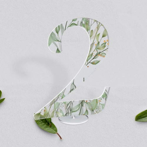 Akrylowe numery na stół weselny - Leaves Motyw 3