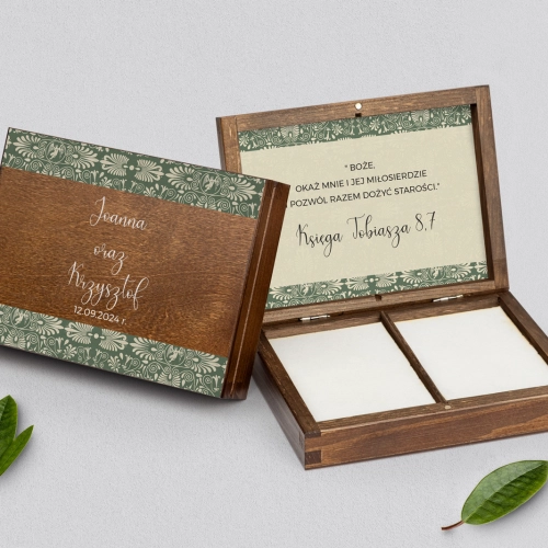 Pudełko na obrączki prostokątne brązowe - Vintage Motyw 2