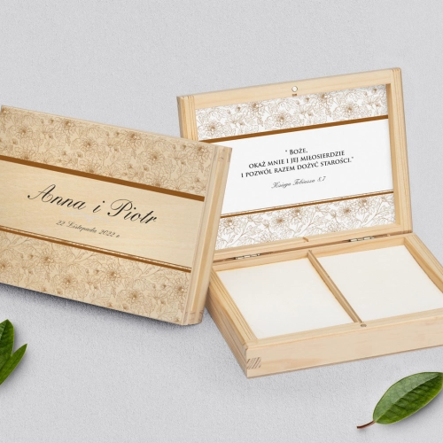Pudełko na obrączki prostokątne naturalne - Ornaments Motyw 4