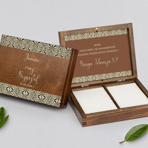 Pudełko na obrączki prostokątne brązowe - Vintage Motyw 3