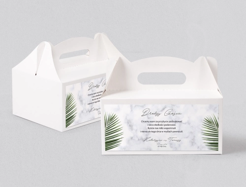 Pudełko na ciasto weselne Marble leaf - Motyw 1