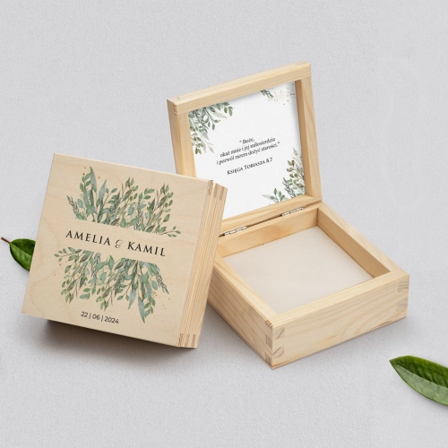 Pudełko na obrączki naturalne - Leaves Motyw 3