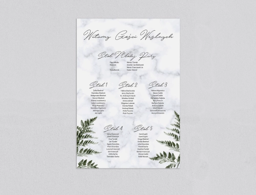 Plan stołów weselnych Marble leaf - Motyw 2