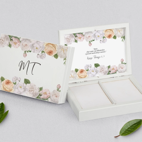 Pudełko na obrączki prostokątne białe - Ofelia Motyw 3