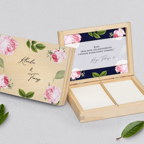 Pudełko na obrączki prostokątne naturalne - Loveletter Motyw 2