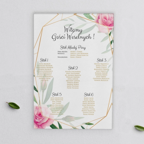 Plan stołów weselnych na płótnie Flowers & Frame Motyw 4