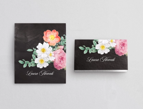Winietki ślubne składane Black Flowers - Motyw 3