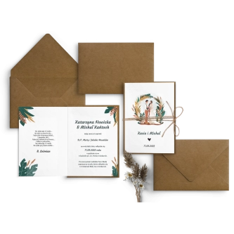 Ekologiczne składane Zaproszenia ślubne Boho wedding z&nbsp;eko sznurkiem