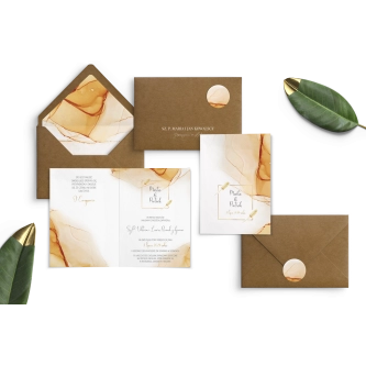 Zaproszenia ślubne Glamour Ink Składane z&nbsp;ekologiczną kopertą z&nbsp;wklejką i&nbsp;zaklejką