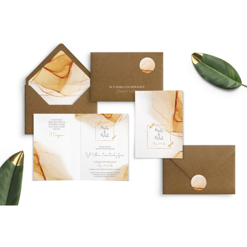 Zaproszenia ślubne Glamour Ink Składane z ekologiczną kopertą z wklejką i zaklejką