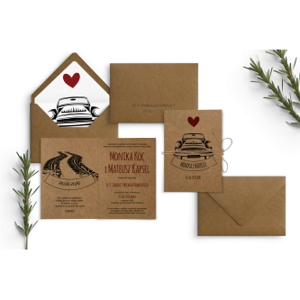 Podróżnicze zaproszenie ślubne drukowane na papierze eko ze sznurkiem i&nbsp;wklejką