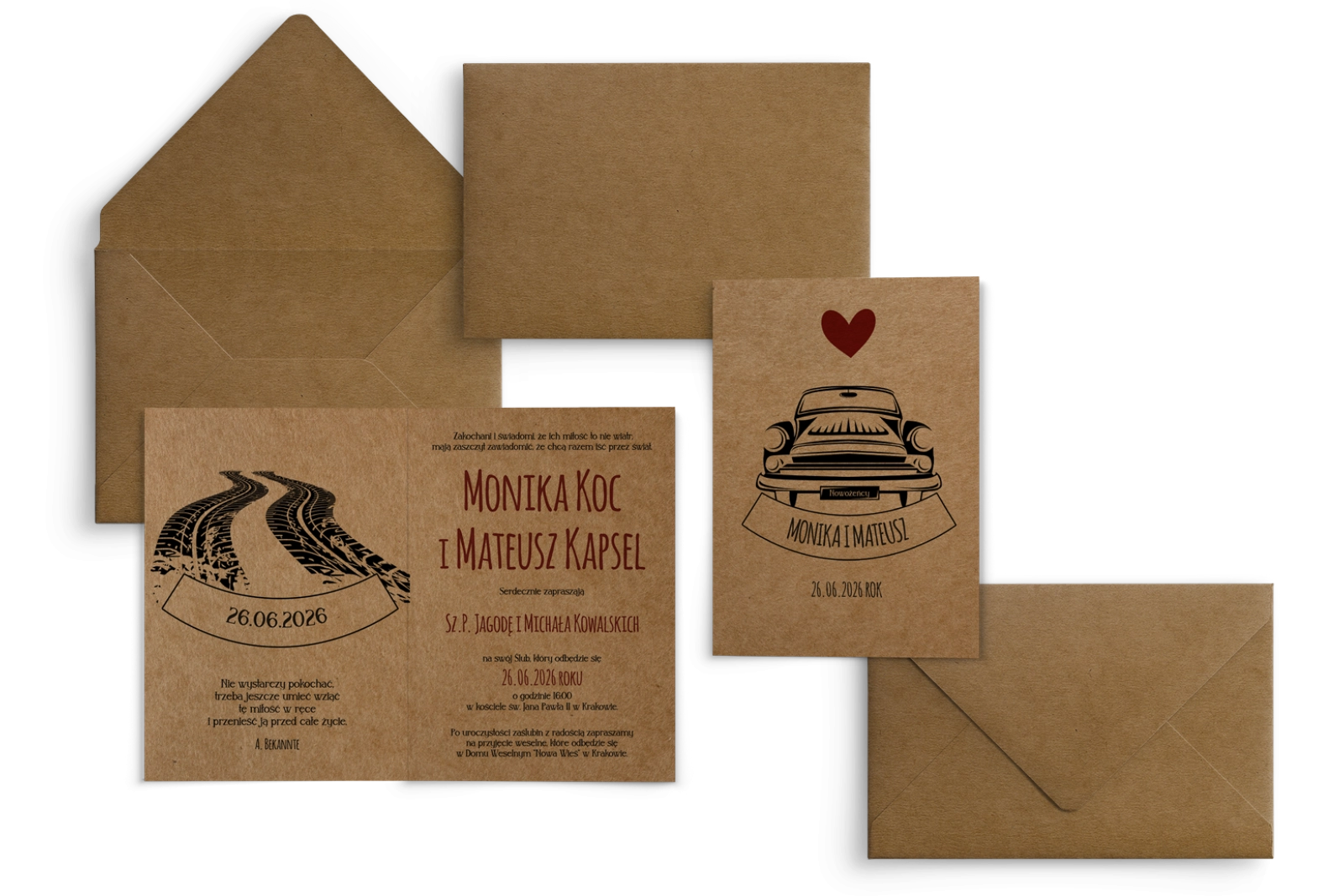 Zaproszenia ślubne Trip - Składane motyw 2