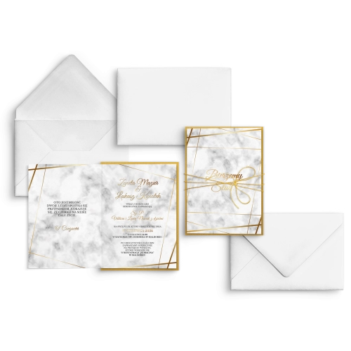 Eleganckie Zaproszenia ślubne Marmur & Złoto ze złotym papierem ozdobnym i sznurkiem