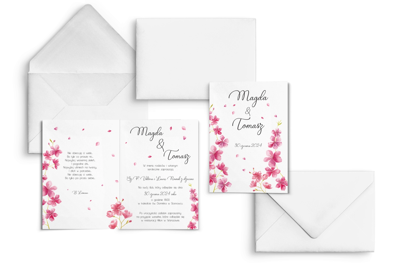 Zaproszenia ślubne Biały Czas - Składane Motyw 3