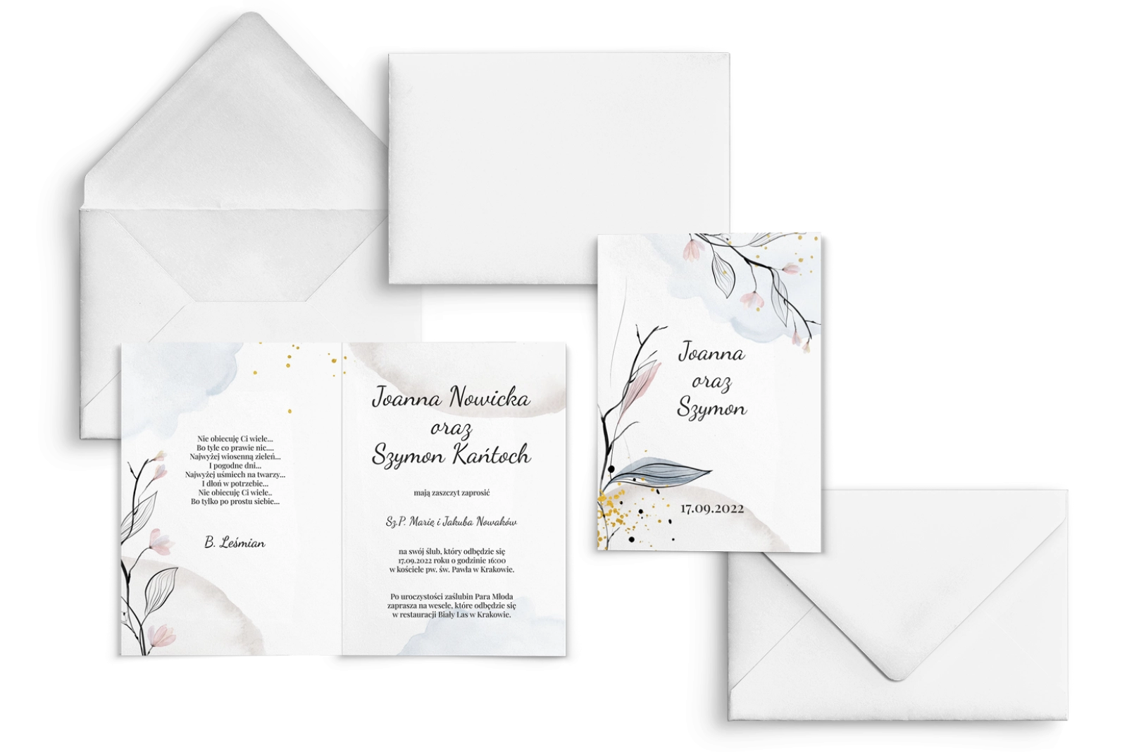 Zaproszenia ślubne Watercolor Wedding - Składane motyw 3
