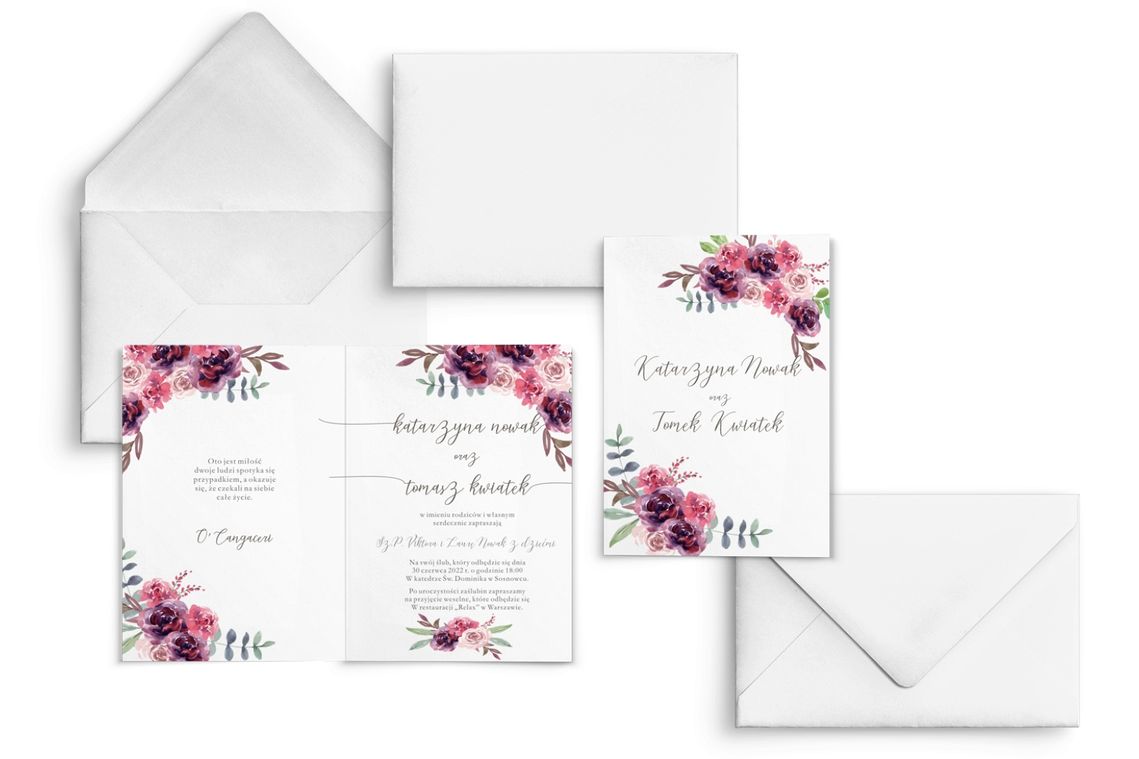 Zaproszenia ślubne PasteLove- Składane Motyw 1