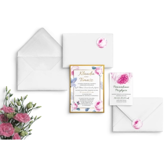 Złote Zaproszenia ślubne Dream z&nbsp;biała kopertą i&nbsp;zaklejką