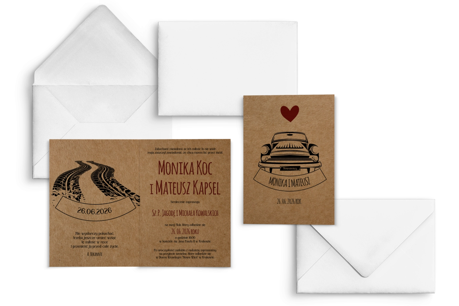 Zaproszenia ślubne Trip - Składane motyw 2