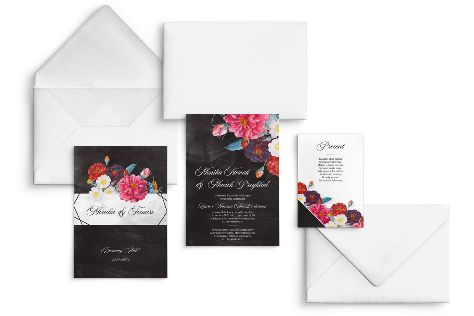 Zaproszenia ślubne Black Flowers - Motyw 1