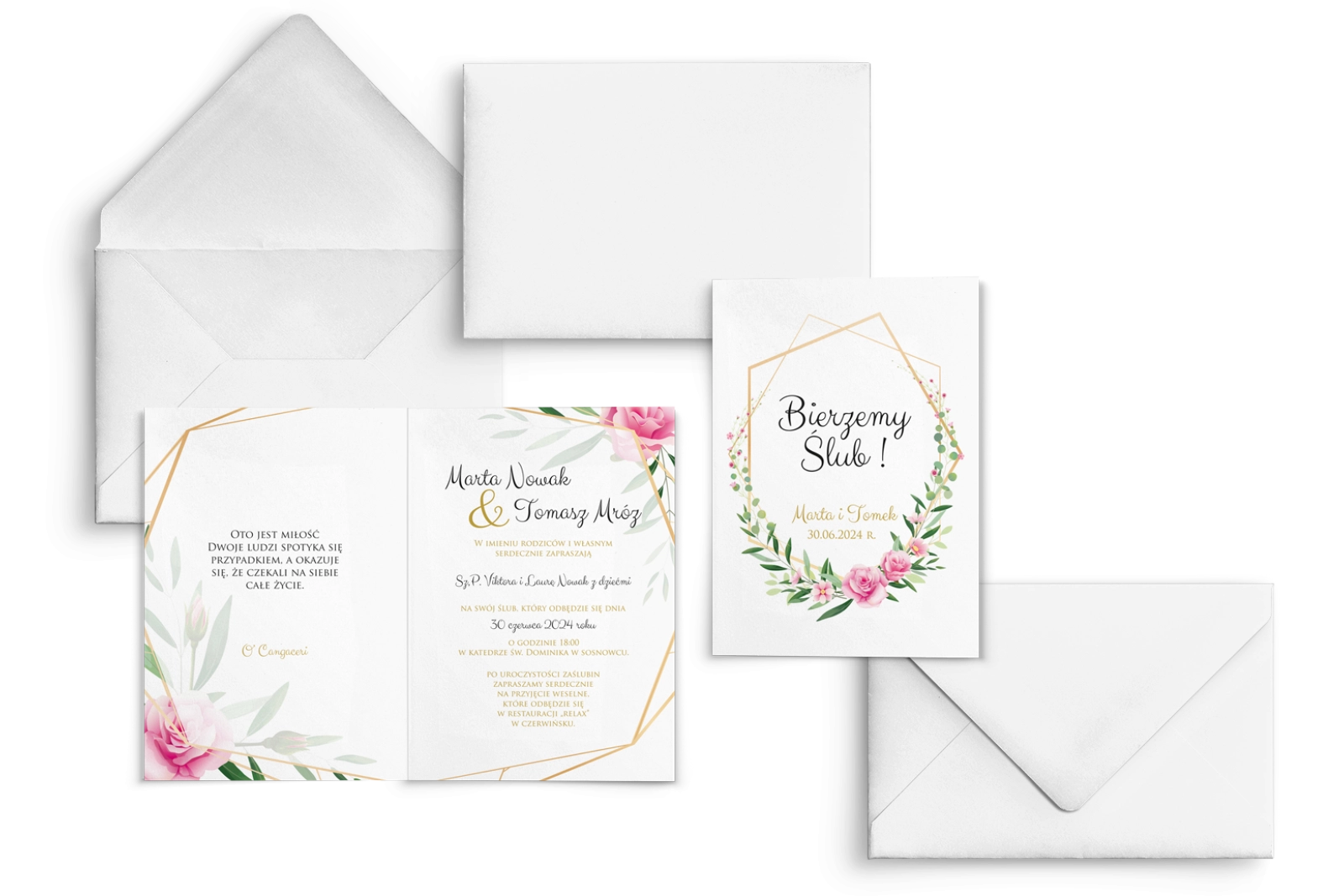 Zaproszenia ślubne Flowers & Frame - Składane Motyw 4