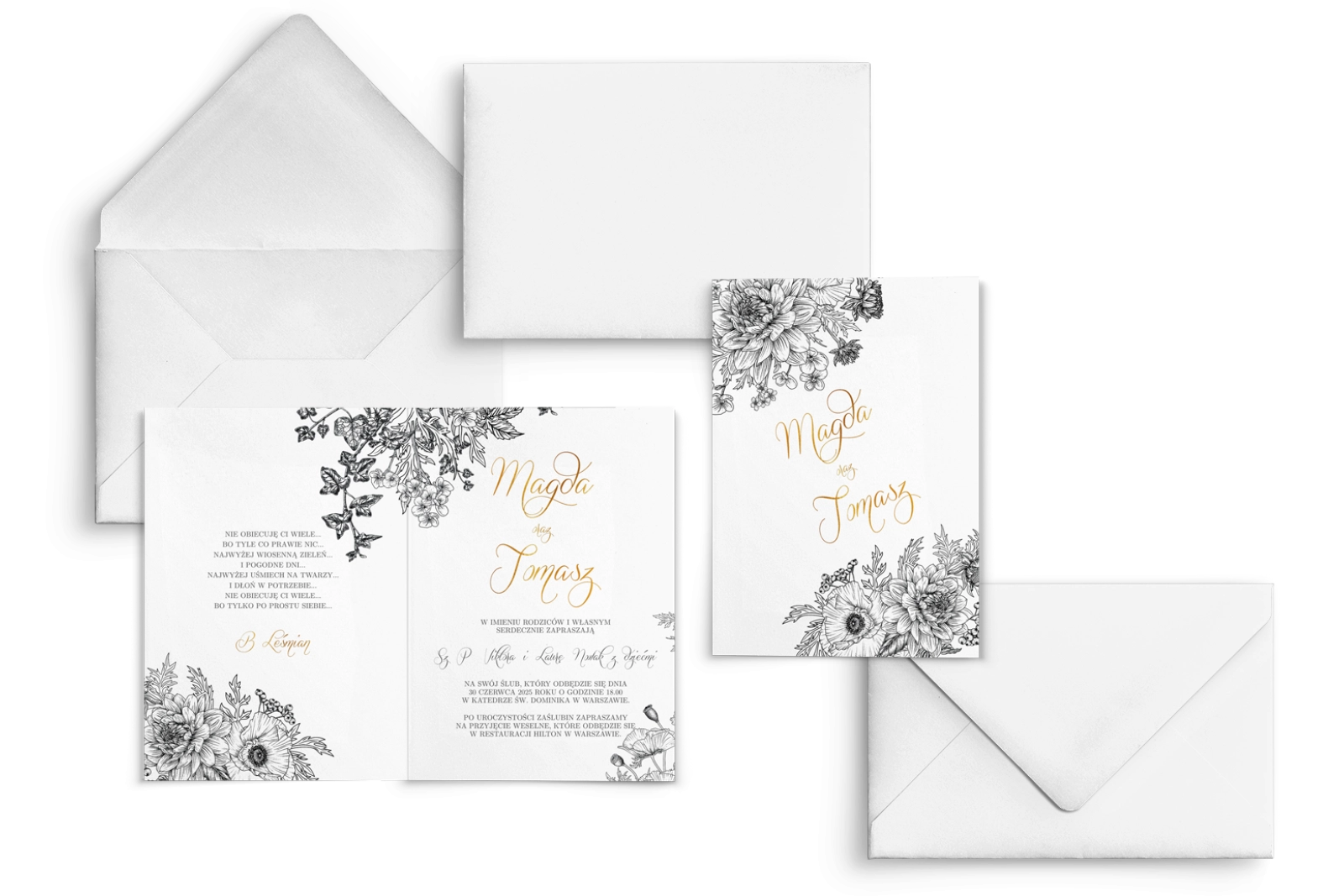 Zaproszenia ślubne Adore - Składane Motyw 2