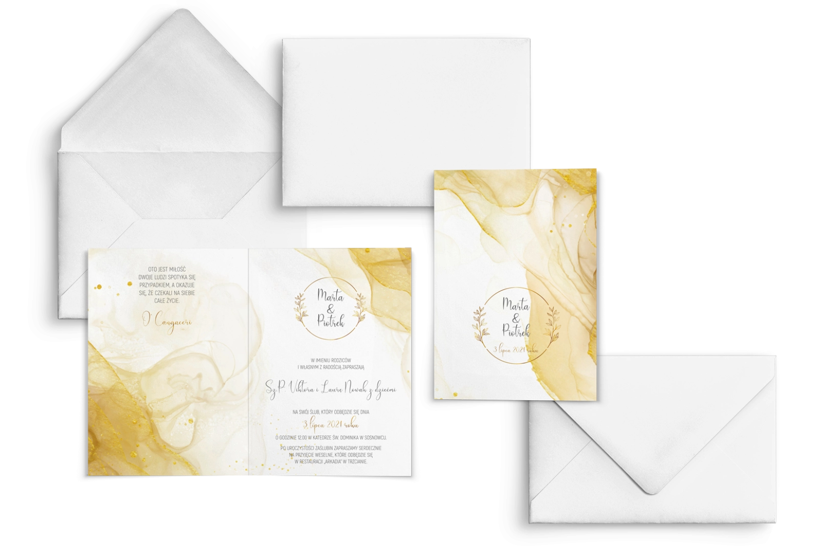 Zaproszenia ślubne Glamour Ink - Składane Motyw 4