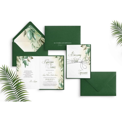Piękne zaproszenie About You z dopasowaną kopertą w kolorze zielonym