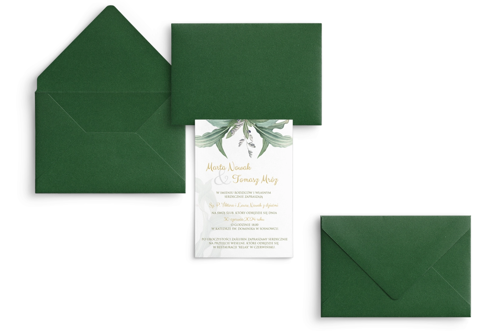 Zaproszenia ślubne Liście - Motyw 1