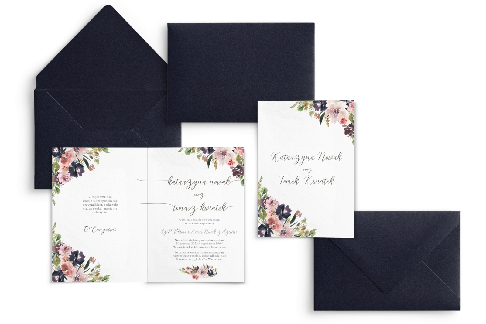 Zaproszenia ślubne PasteLove- Składane Motyw 4