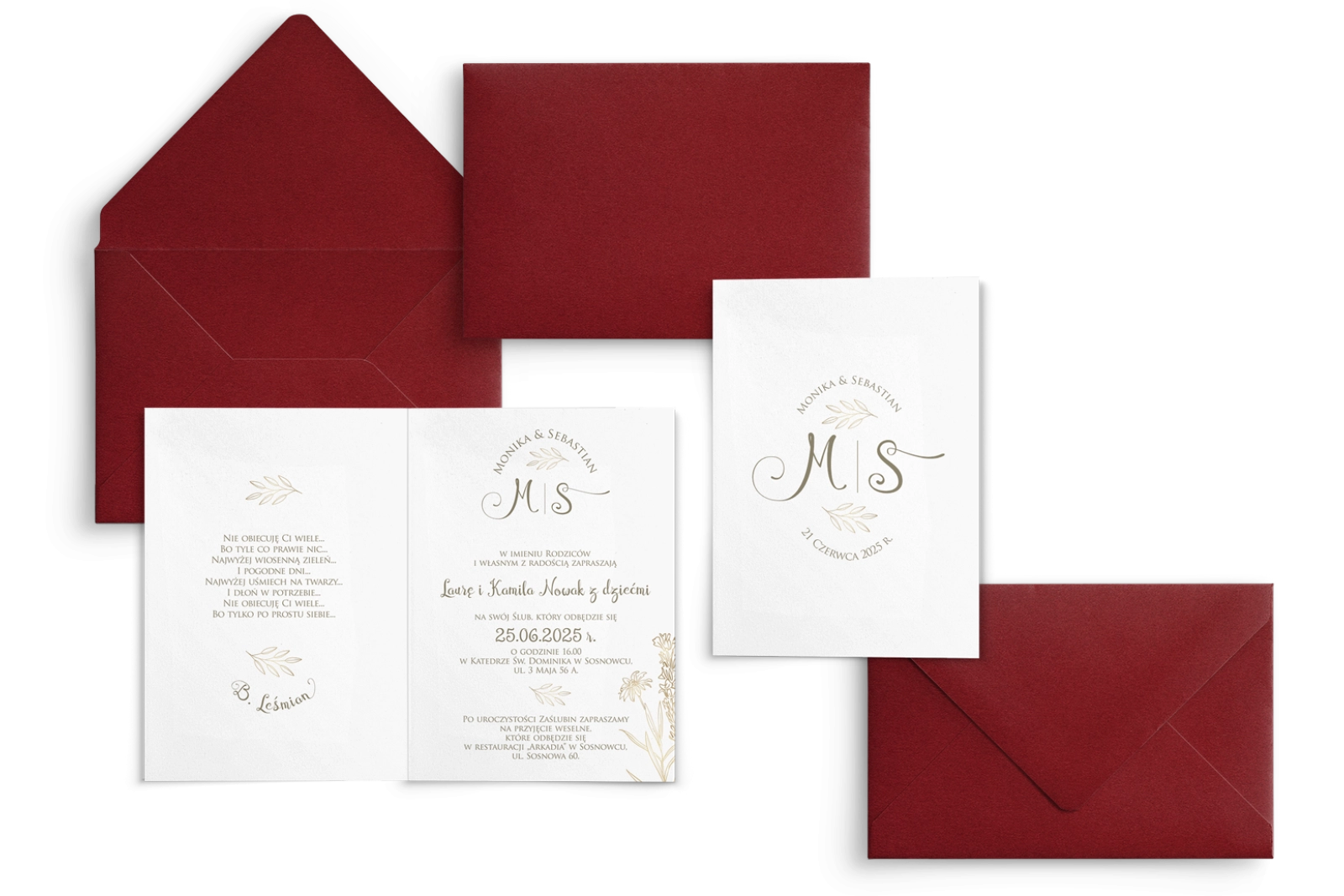 Zaproszenia ślubne Fiori - Składane Motyw 1