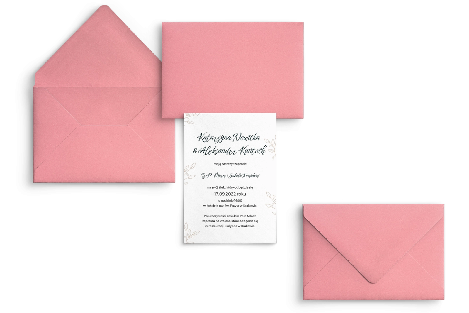 Zaproszenia ślubne Białe liście - Motyw 1