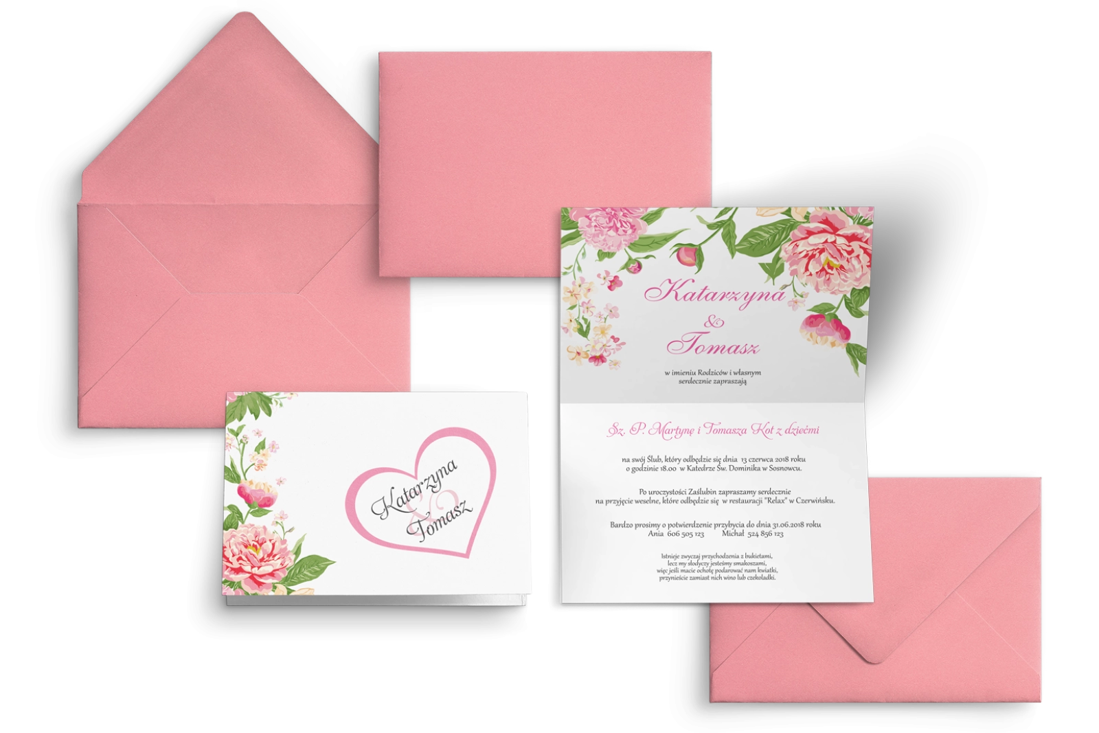 Zaproszenie ślubne Serca Kwiat - Motyw 1