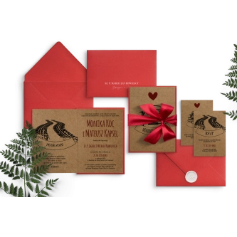 Oryginalne zaproszenie ślubne z&nbsp;samochodem oraz z&nbsp;piękną wstążką bordową i&nbsp;dwiema wkładkami