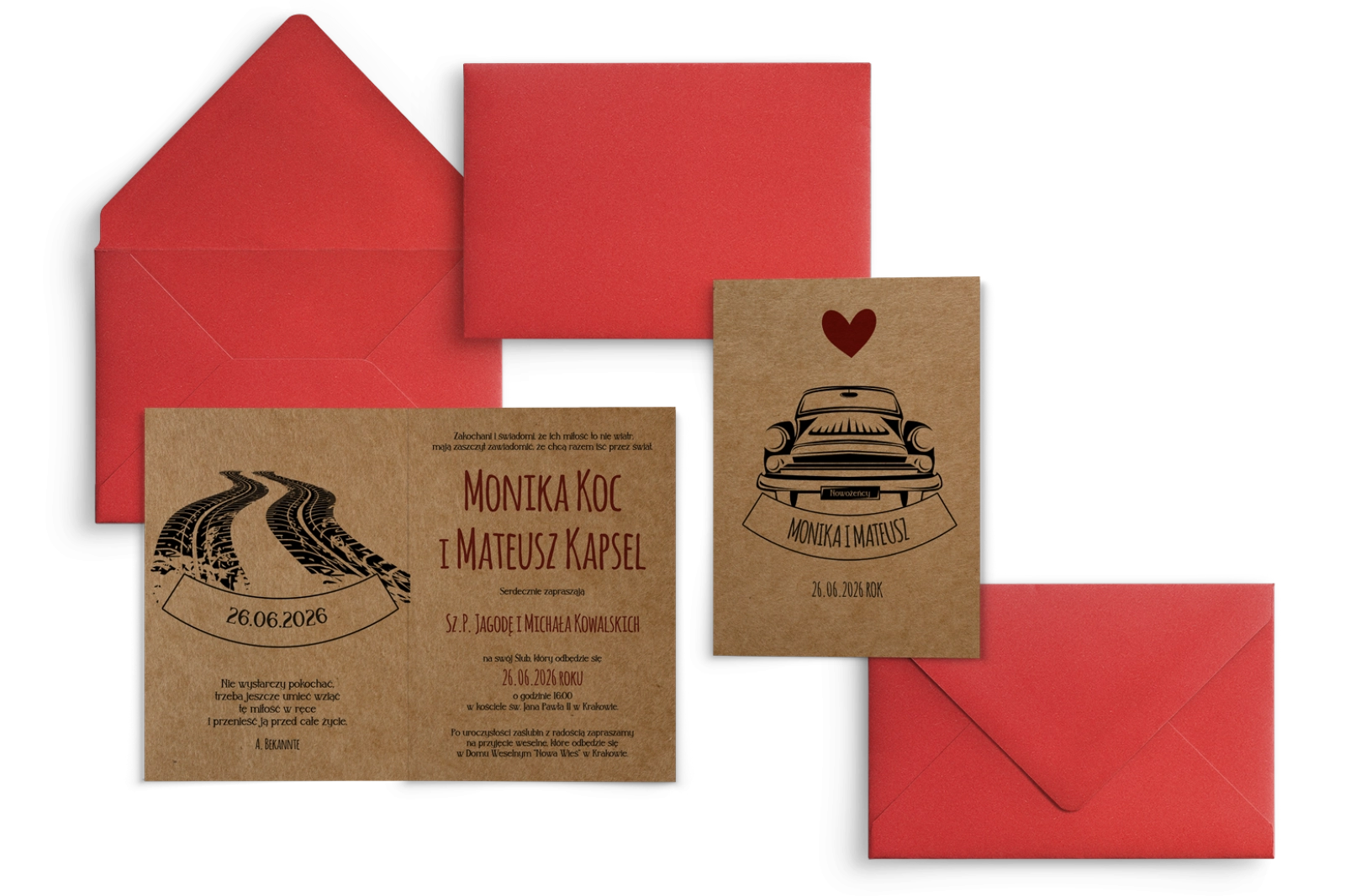 Zaproszenia ślubne Trip - Składane motyw 2