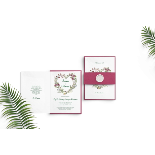 Piękne zaproszenie z motywem serca z dopasowaną kopertą i białym lakiem