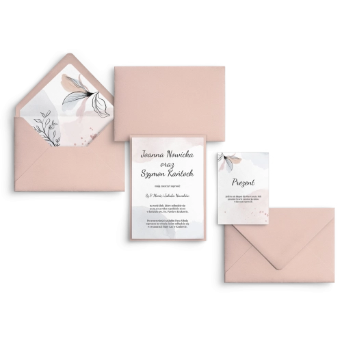 Eleganckie Zaproszenia ślubne Watercolor Wedding w odcieniach pudrowego różu