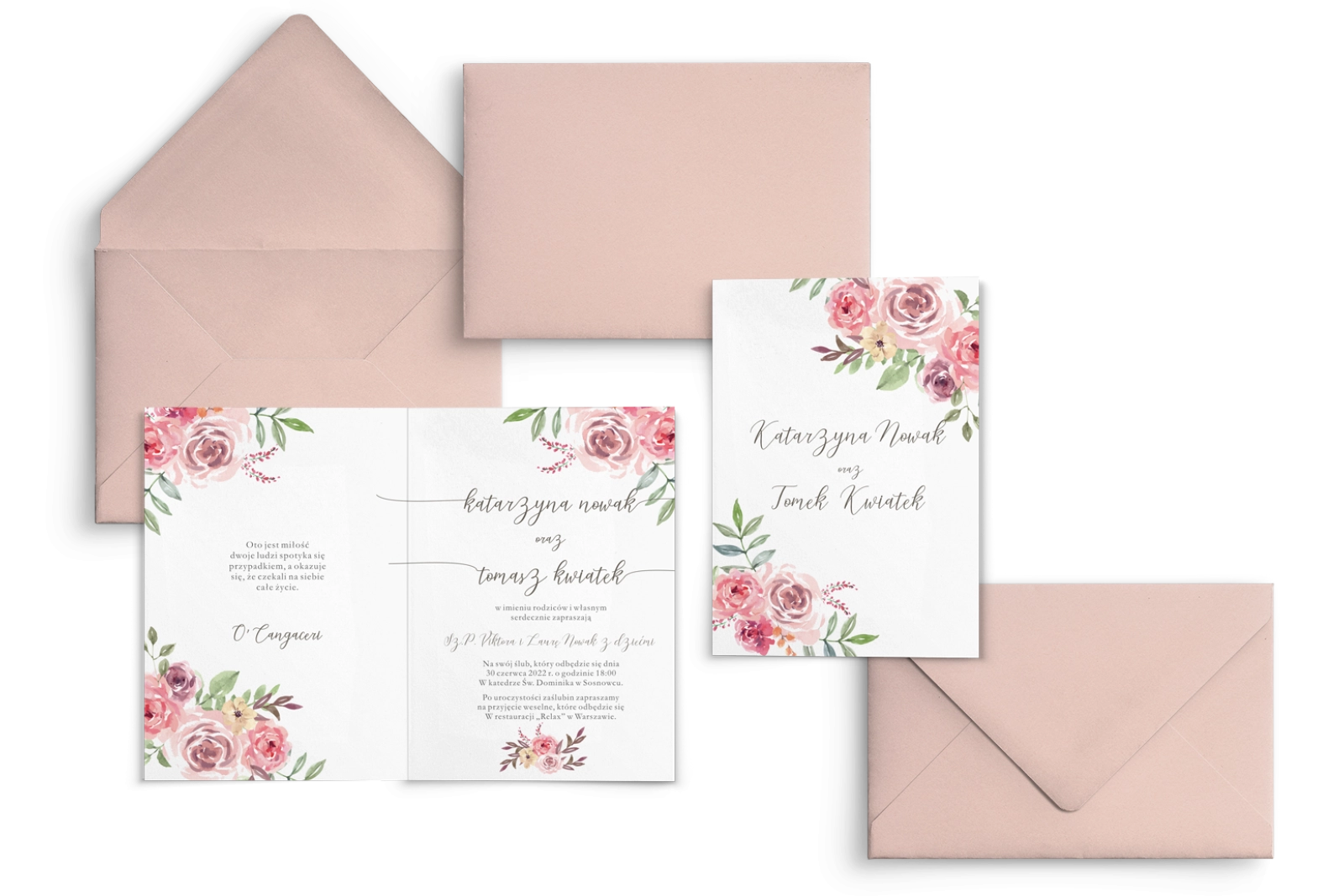 Zaproszenia ślubne PasteLove- Składane Motyw 2