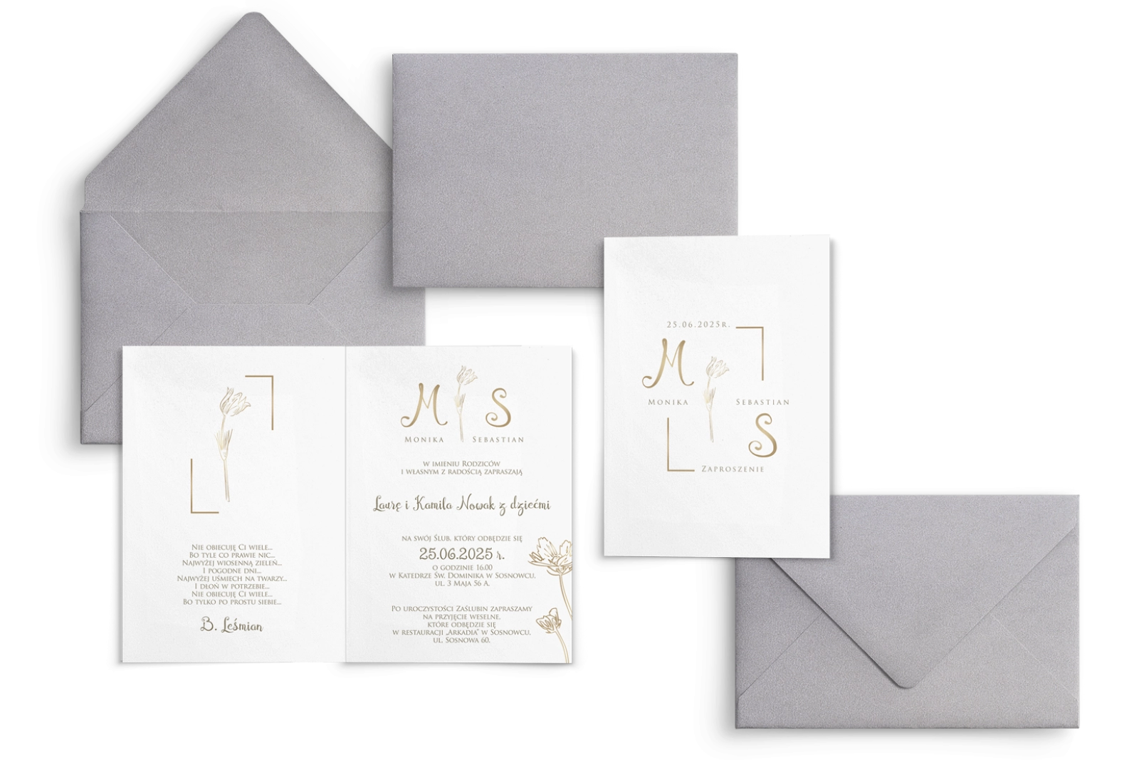 Zaproszenia ślubne Fiori - Składane Motyw 4