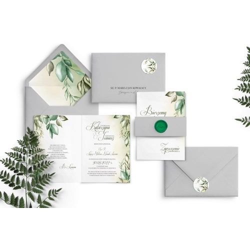 Składane zaproszenie About You z szarą kopertą, wklejką i zaklejką